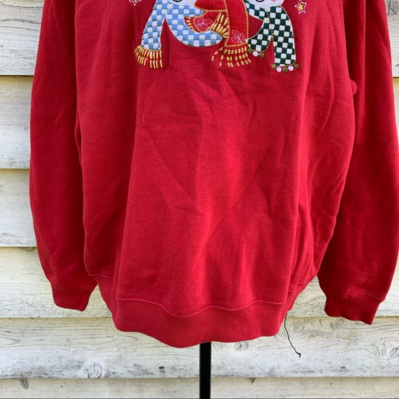 Vintage 90s Red Felt Snowman Appliqué Graphic Crewneck Ugly Christmas Sweatshirt - Picture 9 of 16